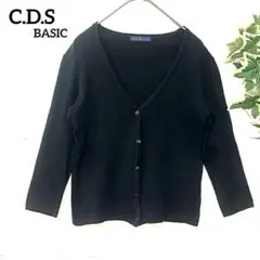 【CDSベーシック】七分袖カーディガン　ショート丈　収縮性　黒　オフィス　S〜M