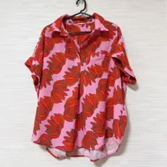 JOEIFL 花柄 半袖シャツ ピンク バナナ柄 アロハシャツ 派手シャツ