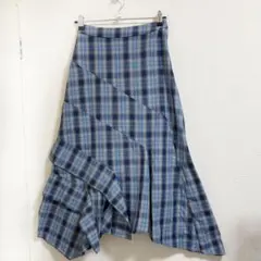 MAYC 【新品】ロングスカート　チェック柄　コットン　アシンメトリー　ブルー