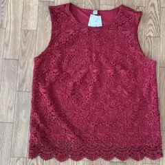 未使用タグ付ユニクロUNIQLO花柄総レースタンクトップ赤M