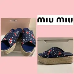 美品 ミュウミュウ デニムチェリー サンダル