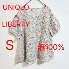 UNIQLO ユニクロ リバティ プレミアムリネンTブラウス S 小花柄 半袖