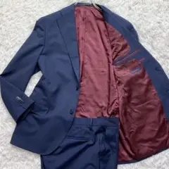 美品【サイズXL相当】ディファレンス　スーツ　セットアップ　ネイビー　ボルドー