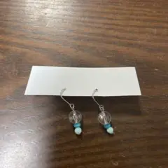 ターコイズストーンとクリアビーズ フック式ピアス