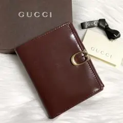 【良品】GUCCI ロゴクリップ Gロゴ 2つ折り財布 レザー ブラウン