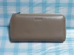【中古品】BARCOS　バルコス　レザー 長財布 ファスナー式　ベージュ系