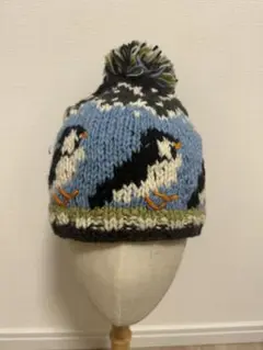 ペンギンデザインニット帽　ハンドメイド　ネパール製