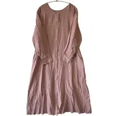 新品 m.m.o 前後2way 綿麻ロングワンピース M Lサイズくすみピンク