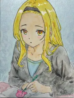 【タコピーの原罪】アナログ キャンバスパネル 水彩画 ファンアート まりな
