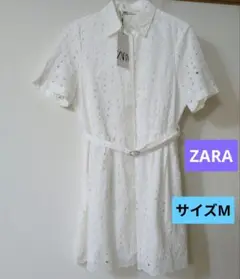 新品未使用　ZARA コットンレースワンピース　半袖　ザラ　 Mサイズ