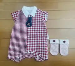 【美品】アプレレクール　くまネクタイ＆チェックロンパース60センチと靴下セット