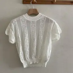 BATONER 白　半袖 レースニット