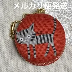 マカロンコインケース　しましま猫(赤)16 マカロンポーチ
