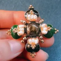 2way ブローチ ペンダントトップ ブラウン×グリーン