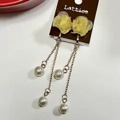 lattice 黄バラとパールが揺れる イヤリング