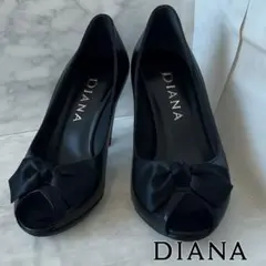 DIANA ブラック オープントゥヒール 24.5cm リボン付き