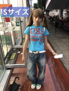セール！　Tシャツ 大人気 ピチT グランジ y2k ストリート　平成ギャル　青