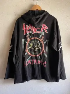 90s ユーロ古着　SLAYER ジップパーカー　古着　ブラック　オマージュ　黒