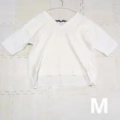RAY CASSIN　ホワイト　Vネック　五分袖カットソー　バックリボン　M