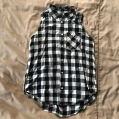ノースリーブチェックシャツ 黒白 H&M