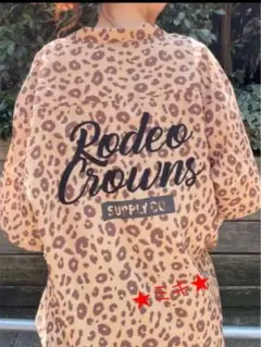 RODEO CROWNS バックロゴオープンカラーシャツ(茶)ヒョウ柄