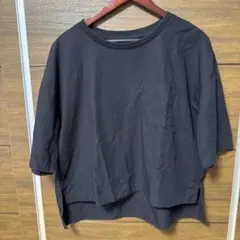 無印良品　洗いざらしブロードリブ付き　五分袖　ブラウス　TシャツM-L ブラック