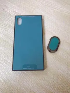 78SE2.3/X.XS/XR新品リング付　スクエア型iPhoneケースブルー