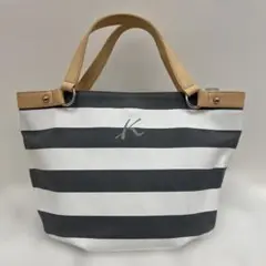 ○1797 KitamuraK2 キタムラ　ハンドバッグ　ボーダー　グレー×白