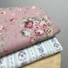 オークション【１回限り】薔薇柄綿麻キャンバス＆綿シーチング生地セット布はぎれ