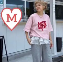 新品　しまむら　フロッキープリントTシャツ　ayano ピンク　Mサイズ