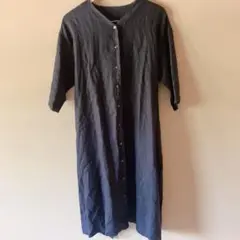 無印良品　良品計画　ブラックシャツワンピース M-L 麻100%