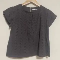 ikka イッカ 刺繍入り半袖トップス ブラウン 150サイズ