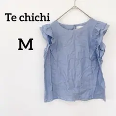 テチチ 【M】フリル袖 ノースリーブ トップス　ブルー