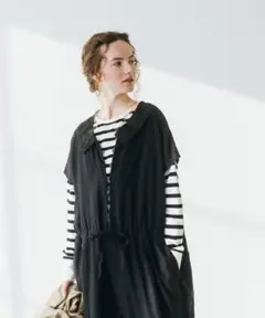nest Robe : 25ss ラッセルボーダースクエアトップス●F●黒×白