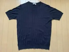 John Smedley 半袖ニット リブ　コットン　紺 M