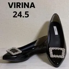 VIRINA ヴィリーナ 晴雨兼用ジェスビジューパンプス エナメル 黒