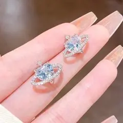 【在庫僅か】　ハート　プラネット　ピアス　シルバー　パーティー　ジルコニア　韓国