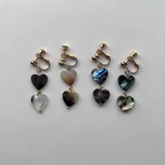 No.905:黒蝶貝ハートシェル2連のゆれるイヤリング/ピアス