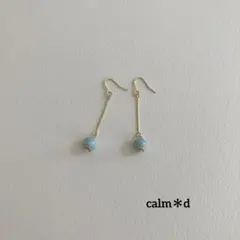 【480】小粒ターコイズ ゴールド ロング ピアス イヤリング ハンドメイド