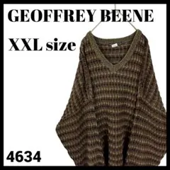 USA古着 総柄ニット セーター Vネック ブラウン系 茶色 個性的 XXL