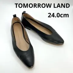 極美品 トゥモローランド アーモンドトゥ バレーシューズ レザー ブラック 37