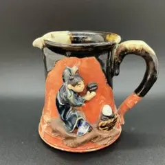 隅田焼　蓋物　井上良斎　高浮彫 人物文 水指 時代物 骨董品 古美術品　署名あり 隅田焼 蓋物 井上良斎 高浮彫 人物文 水指 時代物 骨董品 古美術