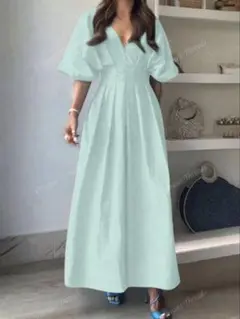 極美品　ミントブルー　ロングワンピース　shein