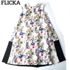 美品　フリッカ　FLICKA　花柄　ノースリーブ　ひざ丈ワンピース　日本製