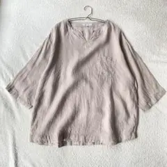 【アデイインザライフ】リネンシャツ キーネック 7分袖 麻100％ XL