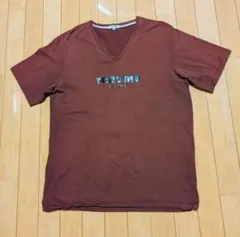 renoma レノマ ワインレッド エナメル ロゴ入り Vネック Tシャツ XL