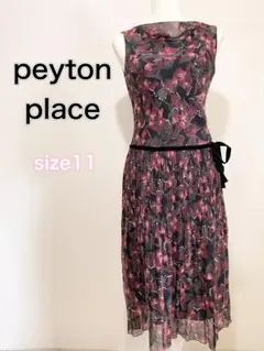 【美品】peyton place ノースリーブ ワンピース 花柄 和柄 黒ピンク
