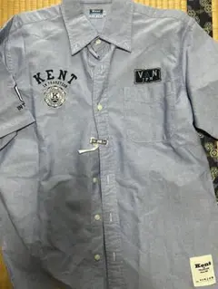 Kent 刺繍入り青長袖シャツ
