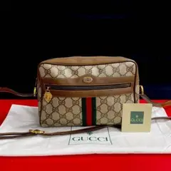 極 美品 保存袋付 オールドグッチ シェリーライン レザー ショルダーバッグ 茶