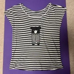 フランシュリッペ　ストライプ柄フレンチスリーブTシャツ クマ刺繍